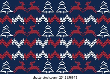 Knitted seamless pattern for sweater. Wool Knitting Sweater Design. Ugly sweater Christmas Greeting Card X-mas Happy New Year. Ugly sweater pattern.