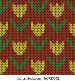 Knitted seamless pattern tulips