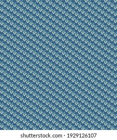knitted seamless pattern. Vector ornament. Cross line Blue Knitted Background.