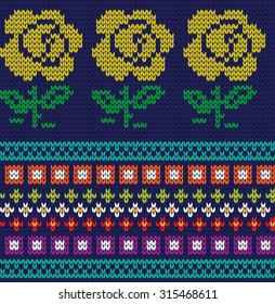 knitted seamless pattern yellow roses