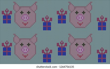 Knitted seamless pattern.Knitted Christmas and New Year pattern.