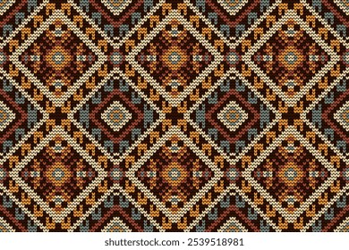 Knitted seamless pattern,knitted floral seamless pattern,geometric ethnic seamless pattern vector illustration,Aztec style,abstract background.design for texture,fabric,clothing,wrapping,decoration