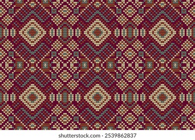 Knitted seamless pattern,knitted floral seamless pattern,geometric ethnic seamless pattern vector illustration,Aztec style,abstract background.design for texture,fabric,clothing,wrapping,decoration.