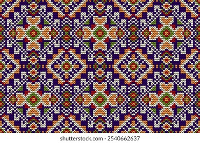 Knitted seamless pattern,knitted floral seamless pattern,geometric ethnic seamless pattern vector illustration,Aztec style,abstract background.design for texture,fabric,clothing,wrapping,decoration