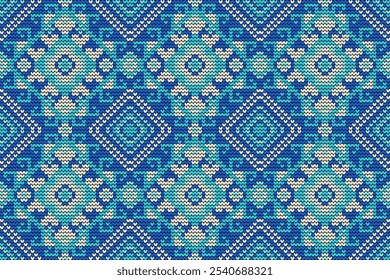 Knitted seamless pattern,knitted floral seamless pattern,geometric ethnic seamless pattern vector illustration,Aztec style,abstract background.design for texture,fabric,clothing,wrapping,decoration