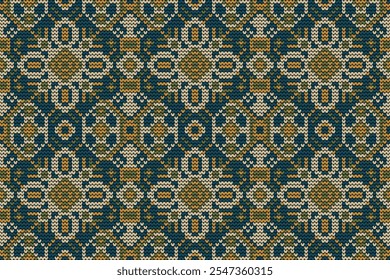 Knitted seamless pattern,knitted flower seamless pattern on blue background,vector illustration,geometric ethnic pattern,Aztec style,abstract background.design for texture,fabric,clothing,decoration.