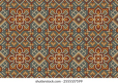 Knitted seamless pattern,knitted flower seamless pattern on green background,vector illustration,geometric ethnic pattern,Aztec style,abstract background.design for texture,fabric,clothing,decoration