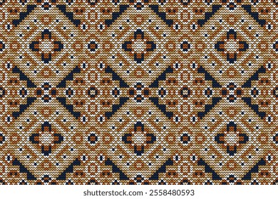 Knitted seamless pattern,knitted flower seamless pattern on brown background,vector illustration,geometric ethnic pattern,Aztec style,abstract background.design for texture,fabric,clothing,decoration