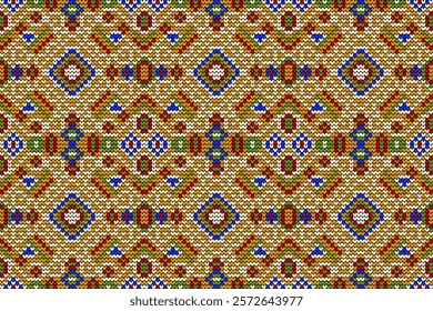 Knitted seamless pattern,knitted flower seamless pattern on yellow background,vector illustration,geometric ethnic pattern,Aztec style,abstract background.design for texture,fabric,clothing,decoration