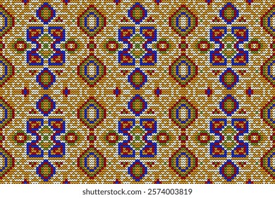 Knitted seamless pattern,knitted flower seamless pattern on yellow background,vector illustration,geometric ethnic pattern,Aztec style,abstract background.design for texture,fabric,clothing,decoration