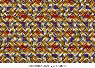 Knitted seamless pattern,knitted flower seamless pattern on yellow background,vector illustration,geometric ethnic pattern,Aztec style,abstract background.design for texture,fabric,clothing,decoration