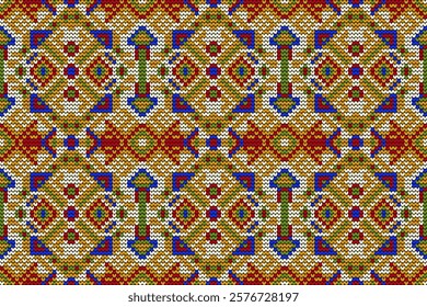 Knitted seamless pattern,knitted flower seamless pattern on yellow background,vector illustration,geometric ethnic pattern,Aztec style,abstract background.design for texture,fabric,clothing,decoration