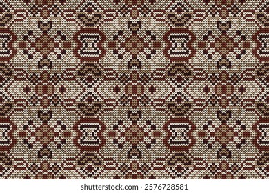 Knitted seamless pattern,knitted flower seamless pattern on brown background,vector illustration,geometric ethnic pattern,Aztec style,abstract background.design for texture,fabric,clothing,decoration