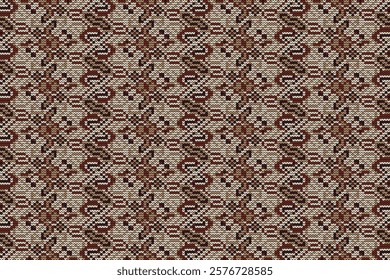 Knitted seamless pattern,knitted flower seamless pattern on brown background,vector illustration,geometric ethnic pattern,Aztec style,abstract background.design for texture,fabric,clothing,decoration