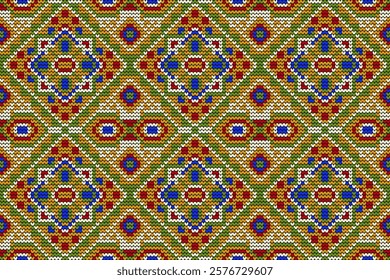 Knitted seamless pattern,knitted flower seamless pattern on yellow background,vector illustration,geometric ethnic pattern,Aztec style,abstract background.design for texture,fabric,clothing,decoration