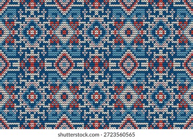 Patrón inconsútil hecho punto, patrón inconsútil hecho punto de la flor en el fondo púrpura, Ilustración vectorial, patrón étnico geométrico, estilo azteca, fondo abstracto. diseño para la textura, tela, ropa, decoración.