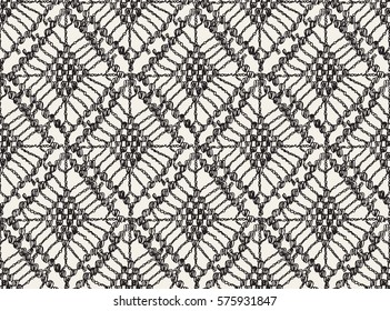 Knitted seamless patterns. Crochet mesh. Knitting or woven macrame in the bohemian style. Oriental motifs