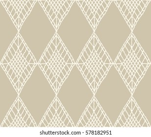 Knitted seamless patterns. Crochet mesh. Knitting or woven macrame in the bohemian style. Oriental motifs.