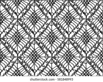 Knitted seamless patterns. Crochet mesh. Knitting or woven macrame in the bohemian style. Oriental motifs