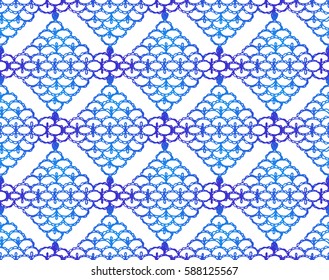 Knitted seamless patterns. Crochet mesh. Knitting or woven macrame in the Bohemian style. Oriental motifs.