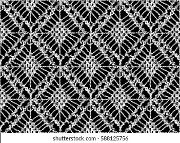 Knitted seamless patterns. Crochet mesh. Knitting or woven macrame in the Bohemian style. Oriental motifs.
