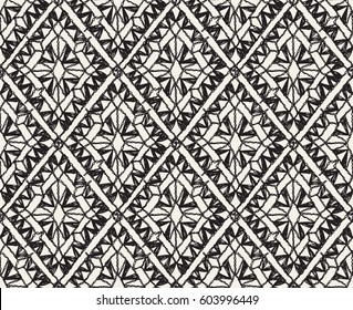 Knitted seamless patterns. Crochet mesh. Knitting or woven macrame in the bohemian style. Oriental motifs.