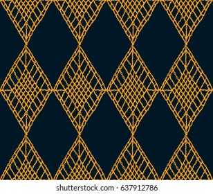 Knitted seamless patterns. Crochet mesh. Knitting or woven macrame in the bohemian style. Oriental motifs.