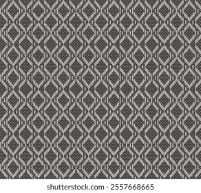 Knitted seamless patterns. Rhombus Woven pattern on black background. Design for background, carpet, wallpaper, clothing, wrapping embroidery style.