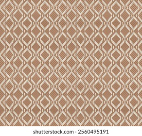 Knitted seamless patterns. Rhombus Woven pattern on brown background. Design for background, carpet, wallpaper, clothing, wrapping embroidery style.