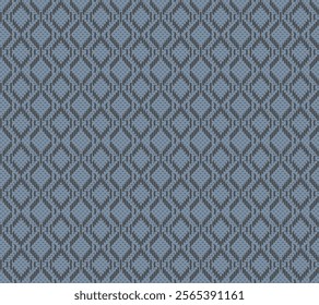 Knitted seamless patterns. Rhombus Woven pattern on blue background. Design for background, carpet, wallpaper, textile, wrapping embroidery style.