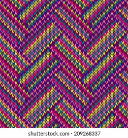 Knitted Seamless Red Blue Pink Yellow Violet Orange Green Ornamental Striped Pattern