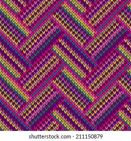 Knitted Seamless Red Blue Pink Yellow Violet Orange Green Ornamental Striped Pattern