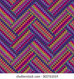 Knitted Seamless Red Blue Pink Yellow Violet Orange Green Ornamental Striped Pattern