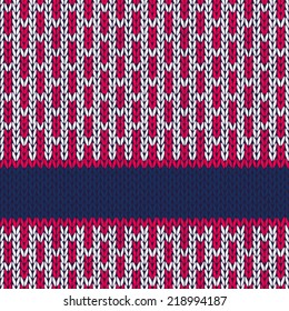 Knitted Seamless Red Blue White Ornamental Striped Pattern