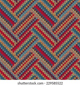 Knitted Seamless Red Blue Yellow Brown Orange Ornamental Striped Pattern 