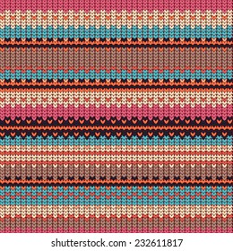 Knitted Seamless Striped Colorful Background. Vector pattern.