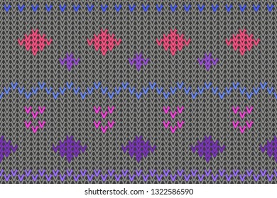 Knitted seamless texture. Gray and color design, empty space for your text.