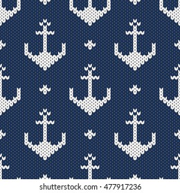 Knitted seamless vector anchor blue thread.
