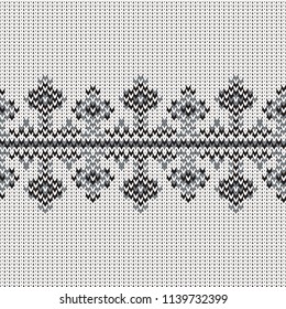 knitted seamless vector geometric border with  rhombuses, monochrome pattern
