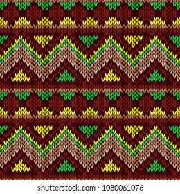 Knitted seamless vector ornamental pattern with color zigzags as a fabric texture