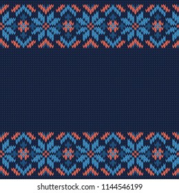 knitted seamless vector pattern with border on a dark blue background