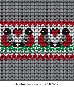 knitted seamless vector pattern bullfinches