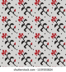 knitted seamless vector pattern with flowers