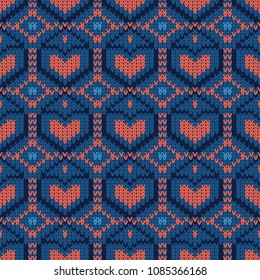 knitted seamless vector pattern with hearts