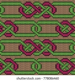 Knitted seamless vector pattern similar to interlaced chains as a fabric texture