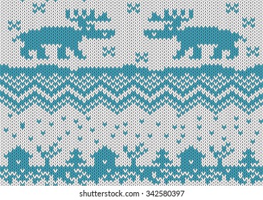 Knitted seamless yarn swatch with stylized nordic ornament. Vector illustration