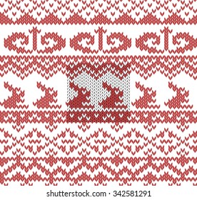 Knitted seamless yarn swatch with stylized nordic ornament. Vector illustration