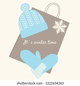Knitted set with shopping bag.