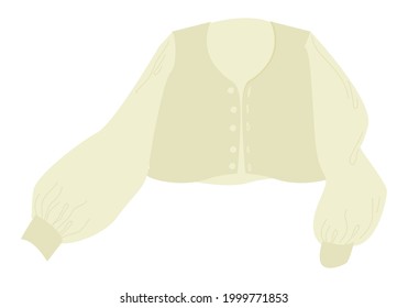 Knitted short cardigan with puff sleeves. Cozy warm clothes with buttons.  Trendy knitwear item. Vector illustration