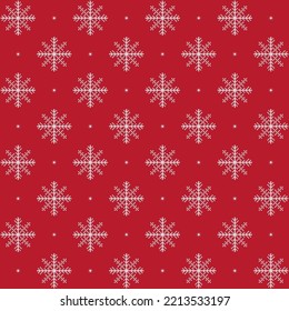 Knitted snowflakes on a red background, seamless winter pattern, vector illustration.
